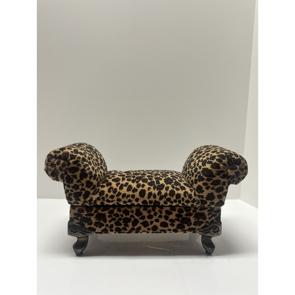 Vintage Leopard Print Velvet Bench Jewelry Box Couch Design‎